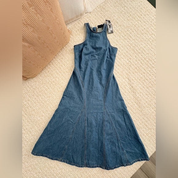Future Collective Racerback Denim Midi A-Line Dress Medium Wash | 4 - Picture 16 of 16